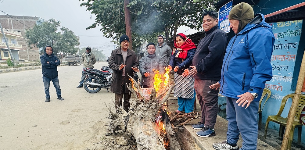 शीतलहरले जनजीवन प्रभावित, तराईका चोकचोकमा दाउरा बाल्न थालियो